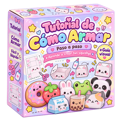 Caja del tutorial paso a paso para aprender cómo armar los Paper Squishy