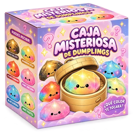 Caja Misteriosa de Dumplings con figuras kawaii brillantes
