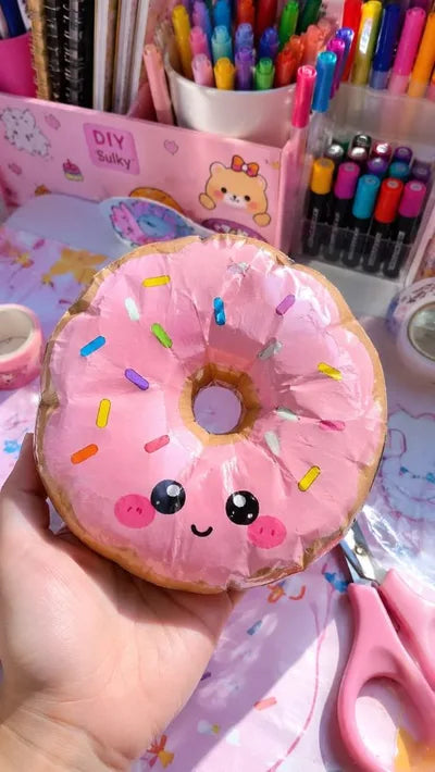Paper Squishy de dona rosada con chispas