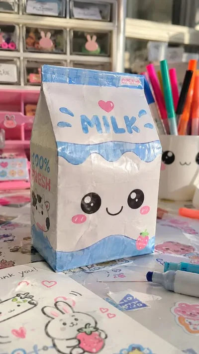 Paper Squishy de caja de leche kawaii