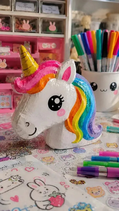 Paper Squishy de unicornio con melena de arcoíris